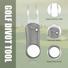 Golf Divot Repair Tool, All Metal Foldable Divot Tool With Pop-Up Button & Magnetic Ball Marker - Multicolor - View 3