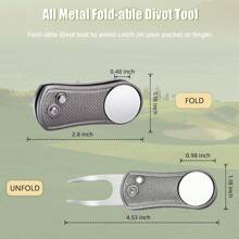 Golf Divot Repair Tool, All Metal Foldable Divot Tool With Pop-Up Button & Magnetic Ball Marker - Multicolor - View 5