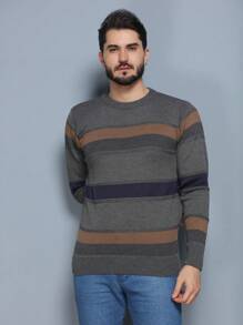 Men's Knitted Sweater Coat Sweater Cold Weather Round Neck Long Sleeve Wool Blouse - Màu xám đen - Xem 7