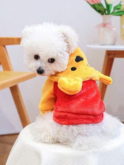 PETSIN 1 件适合小型犬/猫的宠物服装，可爱法兰绒变形服装 - 红色/黄色熊