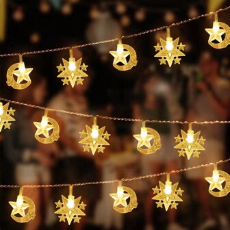 1 件花卉与星星组合 LED 灯串，1.5M 10LED/3M 20LED/6M 40LED，节日装饰、家居装饰、派对，电池供电（不含电池）