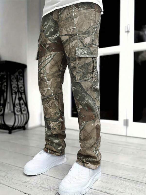 Men's Fashion Versatile Casual Outdoor Activity Denim Cargo Jeans, Streetwear Comfortable Cargo Pants Fit, All Season