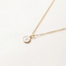 1pc Initial Letter A-Z Pendant Necklace, Gold Color Disc Charm Necklace, Suitable For Birthday, Mother's Day, Valentine's Day, Daily Wear Valentines,Mom,Mother,Mother's Day,Gift