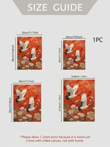 1 件优雅中国鹤帆布艺术 - 防水，水墨印刷墙面装饰，适用于客厅、卧室、办公室 - 独特的花卉和鸟类设计，无框 - 紅色 - 查看 6