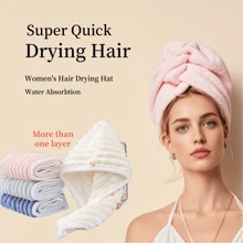 1 件装女士干发帽双层吸水毛巾速干超细纤维帽沐浴洗头后帽子