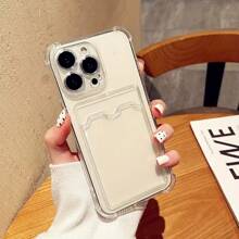 Slip-Resistant Card Holder Cover, Minimalist Artistic Cute New Design Women's Retro Fashion Special DIY Silicone Phone Case, Compatible With IPhone 15/15 Pro/15 Pro Max/14/13/12/11/Xs Max Series Phone Protective Cover - Clear - View 5