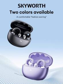 SKYWORTH Auriculares Bluetooth SKYWORTH STB006, auriculares con gancho para la oreja con cancelación inteligente de ruido, sonido estéreo sin pérdidas, llamadas de voz de alta definición con micrófono, larga duración de la batería, baja latencia, diseño compacto y portátil, cómodo diseño de oído abierto, auriculares inalámbricos