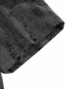 男士夏季破洞时尚休闲百搭短袖 T 恤 - 深灰色 - 查看 7