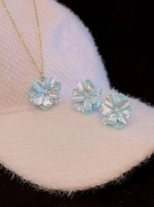 1set Colorful Faux Pearl Luster Flower Earrings Necklace Set, Elegant And High-Class Jewelry Suitable For Daily Wear For Women Valentines,Mom,Mother,Mother's Day,Gift - Pearlescent Flower Set - View 17