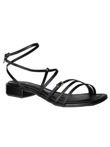 AC. ANA CRISTINA FOOTWEAR Sandália Feminina Salto Saltinho Bloco Hexagonal Fivela Confortável