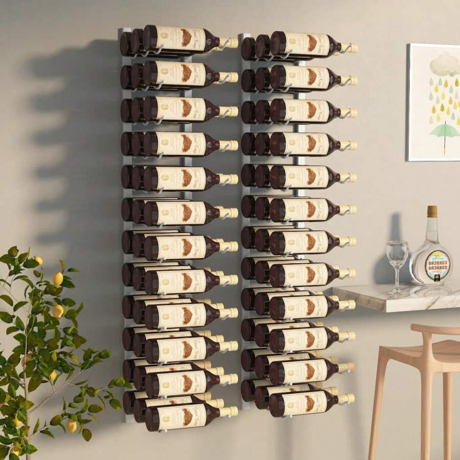 36 Bottle Wall Mounted Wine Rack Set White Iron Stylish Storage Solution - White - View 1
