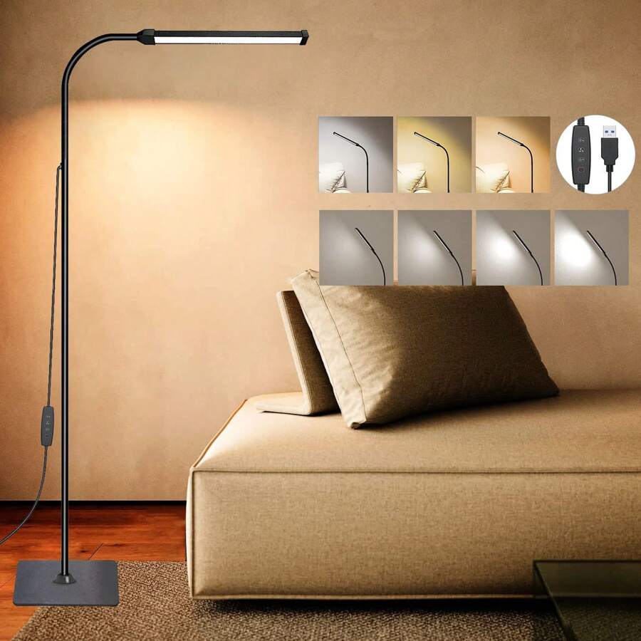 1 Pcs LED Floor Lamp Color Temperature Adjustable 10 Levels Dimmable Floor Standing Light Adjustable Gooseneck LED Lamp For Home Room Reading Eyelash Facial Spa Salon Makeup Living Desk Lamp Modern - 3 Màu Sáng - Xem 1