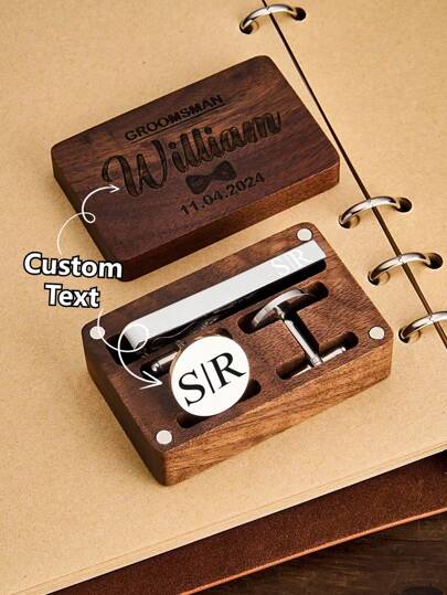 1 pieza Gemelos personalizados con texto, gemelos personalizados con caja de madera, conjunto de gemelos y pinza de corbata personalizados, gemelos de metal personalizados, gemelos con iniciales grabadas personalizados, pinza de corbata personalizada para padrinos, regalos personalizados ideales para él, novio, familia, amigos, abuelos, niños para graduación, para invierno, para otoño, para regalo de cumpleaños de vacaciones, regalo de aniversario, regalo conmemorativo, regalo para novia, regalo para ella/él