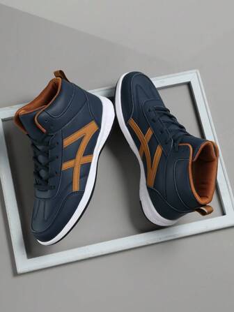 男士运动鞋休闲运动鞋，系带软底平底舒适学院运动鞋，男士轻便高帮日常鞋