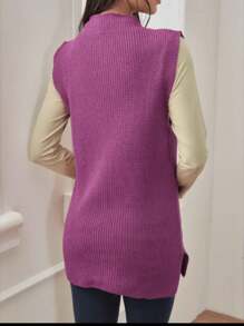 WOMEN'S FASHION LONG PLAIN LINEN KNITTING - Violet Purple - View 2