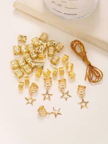 36pcs Silver Hair Braid Rings Set, Star Pattern Dreadlock Hair Rings Unique Festival Hair Accessories