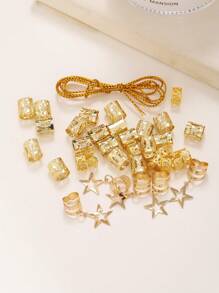 36pcs Silver Hair Braid Rings Set, Star Pattern Dreadlock Hair Rings Unique Festival Hair Accessories