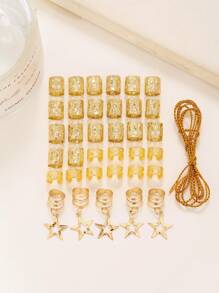 36pcs Silver Hair Braid Rings Set, Star Pattern Dreadlock Hair Rings Unique Festival Hair Accessories