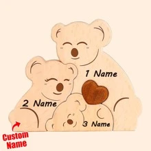 定制个性可爱熊家庭动物组合木质桌面拼图装饰，可爱家居装饰，感恩节母亲节父亲节时尚创意礼物，适合家庭生日毕业 - 木質色 - 查看 31