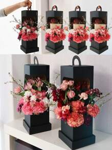 1/2 piezas Caja de embalaje para ramo de flores del Día de San Valentín, caja de regalo floral, caja para arreglos florales, bolsa de regalo de manualidades, suministros de embalaje para floristería, decoración para fiesta de boda del Día de San Valentín - Multicolor - Ver 1