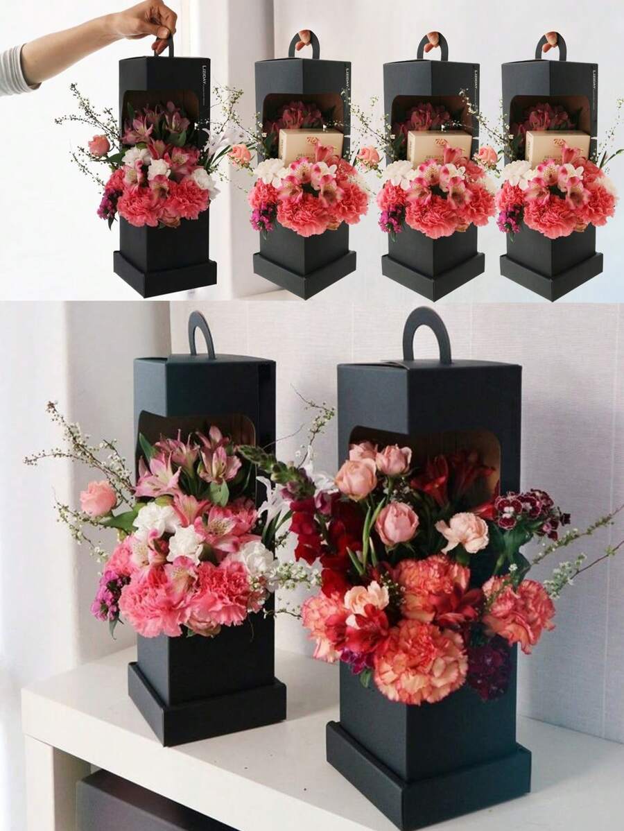 1/2 piezas Caja de embalaje para ramo de flores del Día de San Valentín, caja de regalo floral, caja para arreglos florales, bolsa de regalo de manualidades, suministros de embalaje para floristería, decoración para fiesta de boda del Día de San Valentín - Multicolor - Ver 1