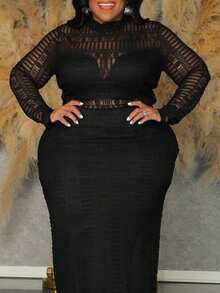 Đầm dài ren bán trong suốt cỡ lớn cho nữ, dáng ôm, mùa hè - màu đen - Xem 5