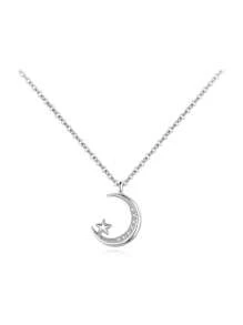 1件装时尚925纯银月亮星星吊坠项链，女士完美节日或周年纪念礼物 - 銀色 - 查看 1