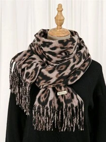 1pc Women Leopard Pattern Cashmere Scarf, Autumn/Winter New Tassel Fashion Scarf, Comfortable Large Shawl, Outdoor Windproof Neck Warmer, Versatile Daily Wear