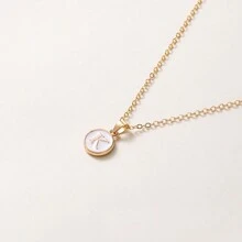 1pc Initial Letter A-Z Pendant Necklace, Gold Color Disc Charm Necklace, Suitable For Birthday, Mother's Day, Valentine's Day, Daily Wear Valentines,Mom,Mother,Mother's Day,Gift