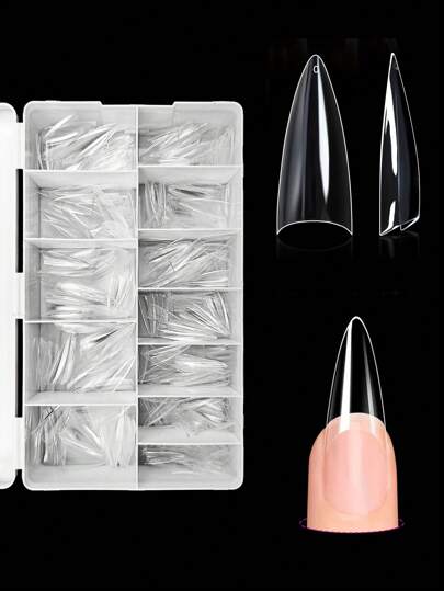 240/600pcs Medium Stiletto Acrylic Nail Tips - Half Cover Almond Shape False Nails, Clear Glossy Finish, No Chipping, Flexible Full Cover Artificial Nails Set