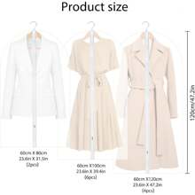 12Pack Breathable Dustproof Garment Covers With Zip Waterproof Moth Proof Coat Bags Translucent Dress Protector Suit Storage Bags For Wardrobe Travel Black - White - View 3