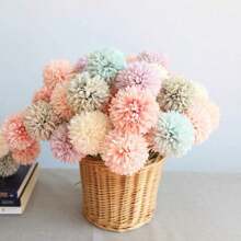 Set de 6 piezas/paquete de flores artificiales de crisantemo y hortensia en 3 colores mezclados, aptas para decoración del hogar, San Valentín, fiestas, Año Nuevo, ramos de boda y decoración - Multicolor - Ver 11