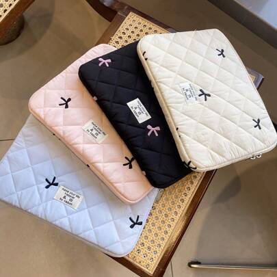 1pc Laptop Bag Ballet Style Bow Embroidered Tablet Bag Suitable For 10/11 Inch IPad 13/14 Inch 15/15.6 Inch Laptop Sleeve Bag