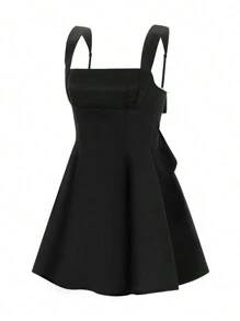 Women's Sexy Backless Tank Dress Square Neck Sleeveless Bow Knot Tie Back Bodycon Satin Flowy A Line Mini Dresses Party Graduation Dress Club Night Short Dress Birthday Dresses For Women Black Dress - màu đen - Xem 7