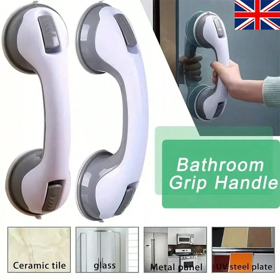 Rzctukltd 2X SUPPORT HAND RAIL HANDLE BAR GRIP GRAB SUCTION BATH BATHROOM SHOWER - Gray+ White - View 1