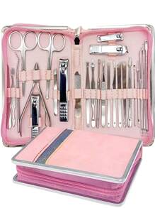 Set di 11 Pezzi di Strumenti per la Cura delle Unghie, Set Professionale Multifunzionale Avanzato in Acciaio Inossidabile, Include Strumento per la Rimozione del Cerume e Limetta, Strumenti per la Cura delle Unghie e della Pelle dei Piedi, Affilati e Durevoli, con Custodia Rosa, Ottimo Regalo per Uomini, Donne, Amici e Familiari, Utilizzo Domestico o Personale