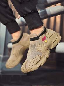 Mesh Breathable Men's Shoes Thick Sole Heightening All-Match Socks Shoes Fashion Simple Comfortable Wear-Resistant Non-Slip Casual Sports Shoes - Khaki - View 3