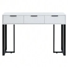 Modern Console Table With Drawers, Gold-Colored Frame, Adjustable Foot Pads And Elegant Handles (White+Black) - White+Black - View 11