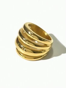 A Stainless Steel Gold-Plated Four-Layer Open-Mouth Ring Cast Fashion Personalized Everything With A Niche Elegant Geometric Ring