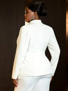 女士白色西装外套配衬里红色 3D 花朵腰带女士办公室优雅工作服上衣长袖节日派对