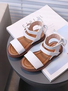 1 双女童白色凉鞋，舒适百搭蝴蝶设计休闲户外夏季鞋 - 白色 - 查看 2