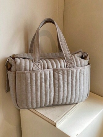 1pc Grey Fashion Tote Bag, Large Capacity Maternity Diaper Bag, Suitable For Daily Travel