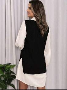 WOMEN'S FASHION LONG PLAIN LINEN KNITTING - màu đen - Xem 2