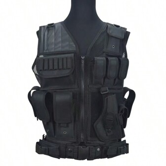 多口袋通风战术背心，适用于户外军用气枪、军队、狩猎、露营、徒步旅行 - TOMSHOO