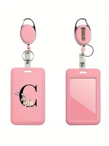 Gepersonaliseerde roze intrekbare ID-badgehouder met sleutelhanger, bedrukt met madeliefjesletters A-Z-patroon, harde ID-badgehouders met intrekbare ID-rol, ID-kaarthouder, plastic creditcardbeschermer, ID-kaarthouder voor verpleegster, dokter, leraar (roze)