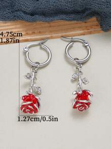 1 Pair Romantic 3d Rose Dangle Earrings For Women Retro Metal Flower Advanced Pendant Earring Silver Color Fashion Jewelry Valentine's Day Gift Valentines - hoa hồng - Xem 6