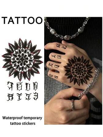 1 件几何花卉图腾临时纹身欧式风格防水防汗一次性纹身贴纸适用于男女手臂、腰部、胸部、腿部、腹部、颈部、手部、手指、背部现代人体艺术