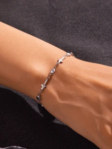 Stainless Steel Pig Nose Pendant Necklace & Bracelet Set, Fashionable And Stylish - Silver - View 6