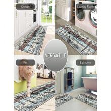1pc Vintage Versatile Wood Grain Printed Water Absorbing Non-Slip Kitchen Mat, Single Set, Dirt Resistant & Machine Washable, Kitchen/Dining Room/Entryway Decor Mat - Multicolor - View 5