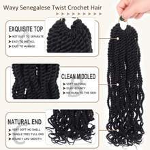 Tóc xoắn Senegalese 8/12 inch uốn lượn sóng Tóc xoắn Passion Crochet có phần đuôi xoăn Tóc tết Havana tổng hợp - màu đen - Xem 3